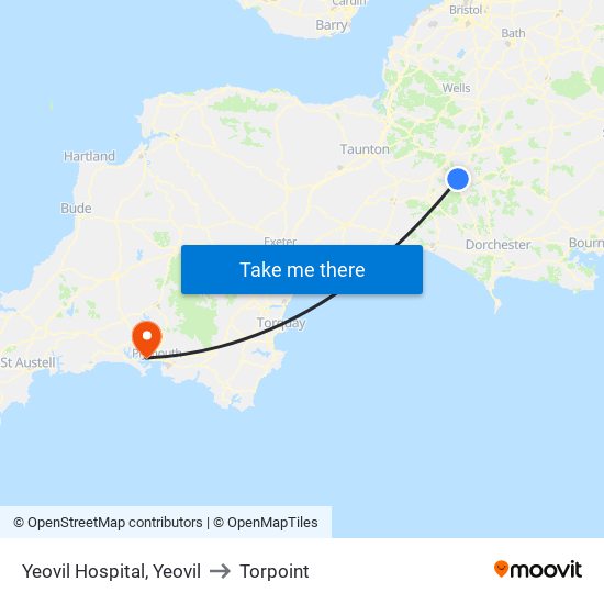 Yeovil Hospital, Yeovil to Torpoint map