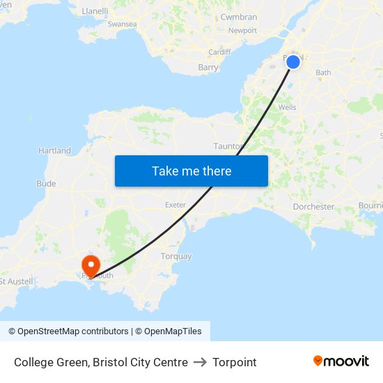 College Green, Bristol City Centre to Torpoint map