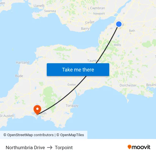 Northumbria Drive to Torpoint map