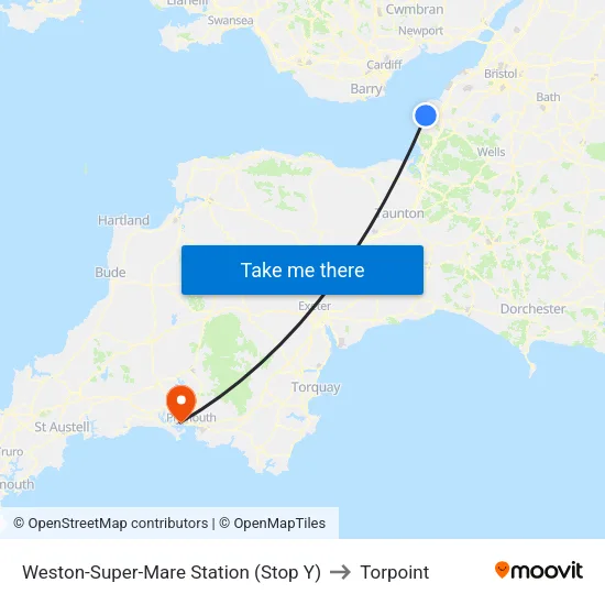 Weston-Super-Mare Station to Torpoint map