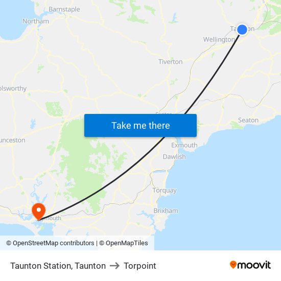 Taunton Station, Taunton to Torpoint map