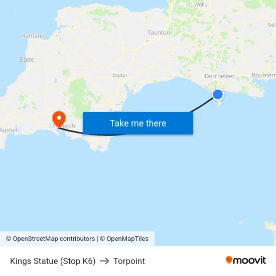Kings Statue to Torpoint map