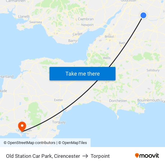 Old Station Car Park, Cirencester to Torpoint map