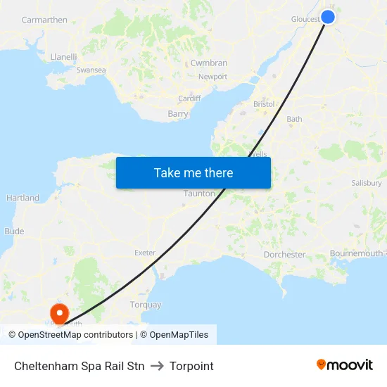 Cheltenham Spa Rail Stn to Torpoint map