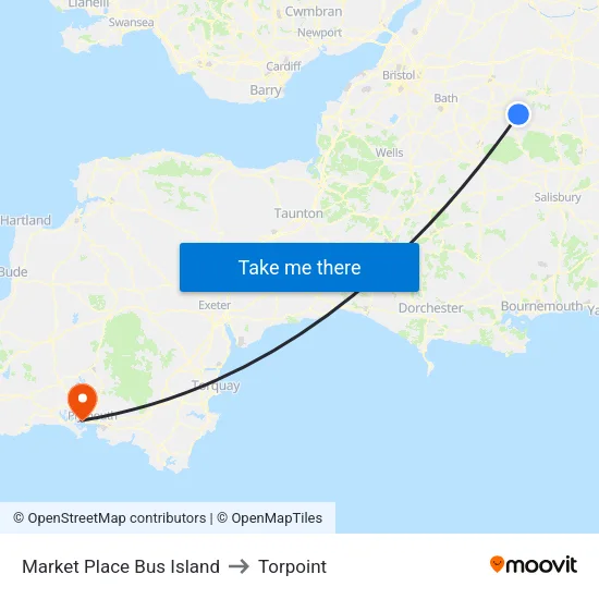 Market Place Bus Island to Torpoint map