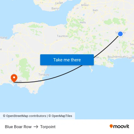 Blue Boar Row to Torpoint map