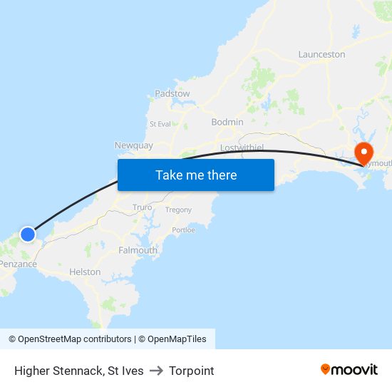 Higher Stennack, St Ives to Torpoint map