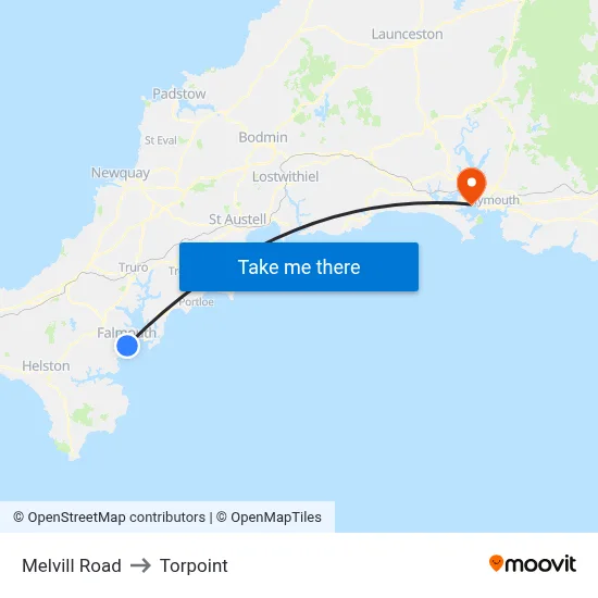 Melvill Road to Torpoint map