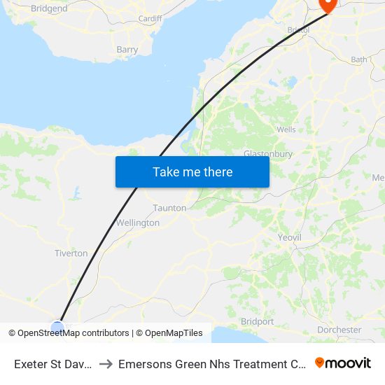 Exeter St Davids to Emersons Green Nhs Treatment Centre map