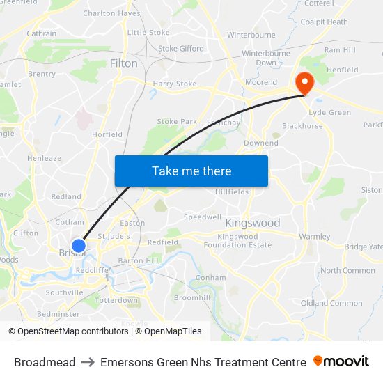 Broadmead to Emersons Green Nhs Treatment Centre map