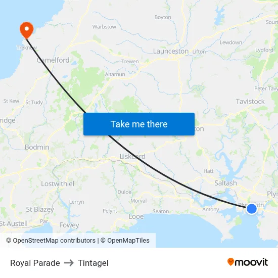 Royal Parade to Tintagel map