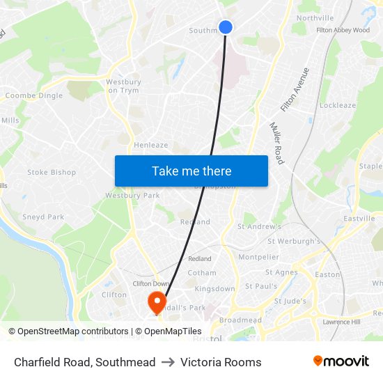 Charfield Road, Southmead to Victoria Rooms map