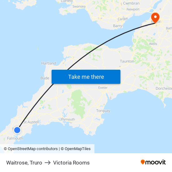 Waitrose, Truro to Victoria Rooms map