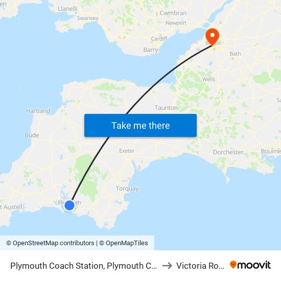 Plymouth Coach Station, Plymouth City Centre to Victoria Rooms map