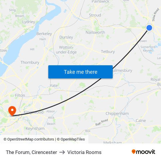 The Forum, Cirencester to Victoria Rooms map