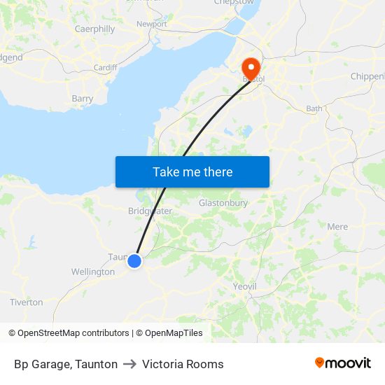 Bp Garage, Taunton to Victoria Rooms map