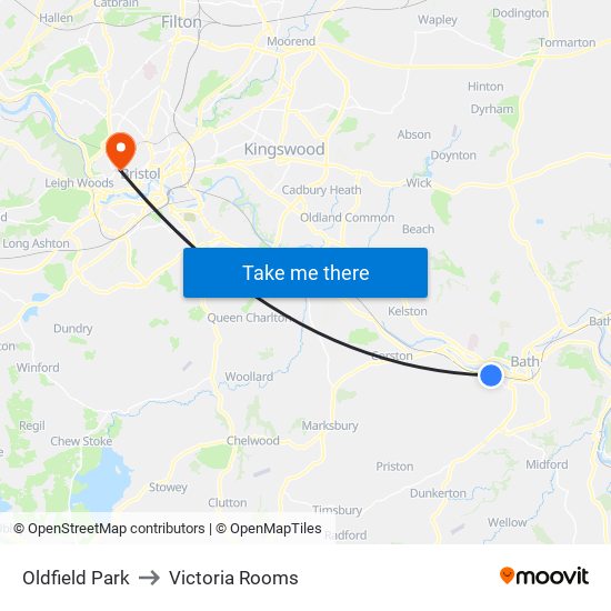 Oldfield Park to Victoria Rooms map