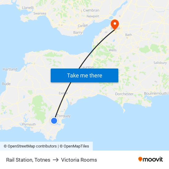 Rail Station, Totnes to Victoria Rooms map