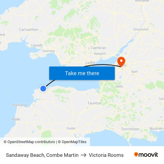 Sandaway Beach, Combe Martin to Victoria Rooms map