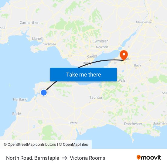 North Road, Barnstaple to Victoria Rooms map