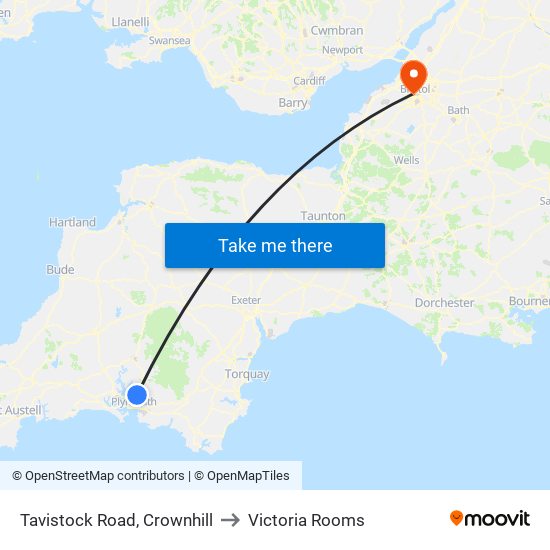 Tavistock Road, Crownhill to Victoria Rooms map