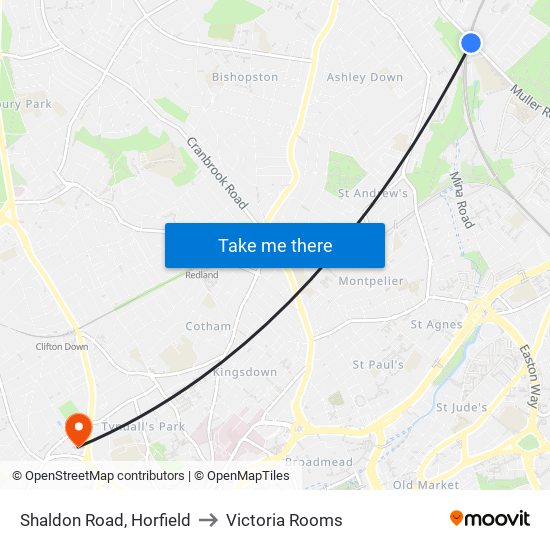 Shaldon Road, Horfield to Victoria Rooms map