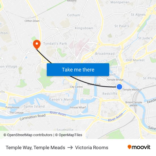 Temple Way, Temple Meads to Victoria Rooms map