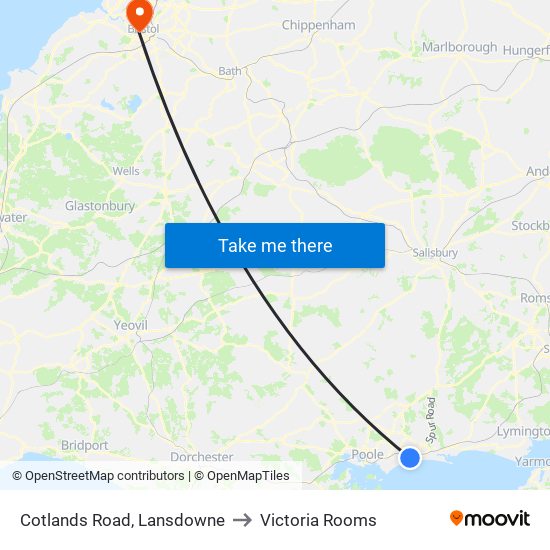 Cotlands Road, Lansdowne to Victoria Rooms map