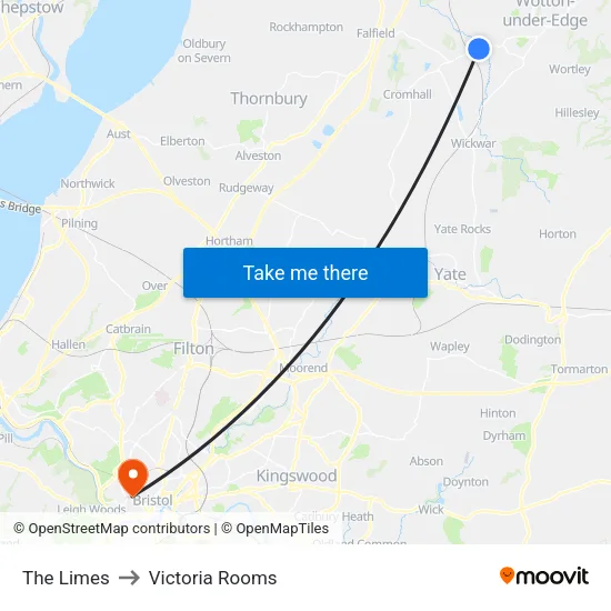The Limes to Victoria Rooms map