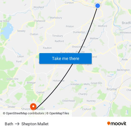 Bath to Shepton Mallet map