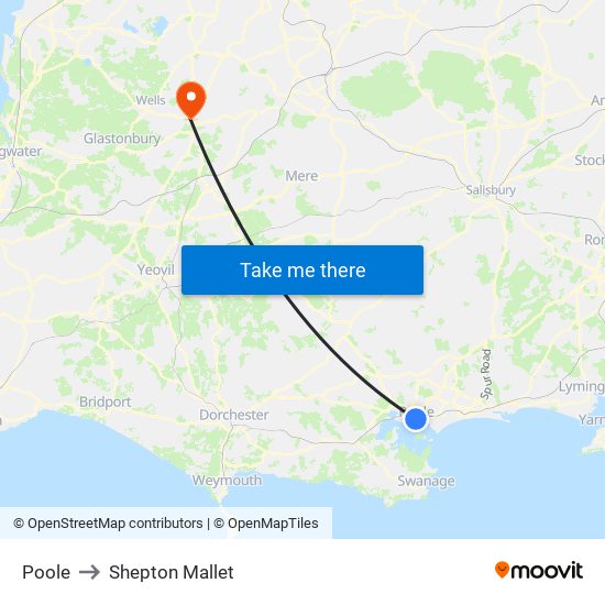 Poole to Shepton Mallet map