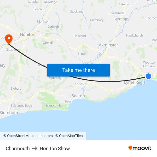 Charmouth to Honiton Show map