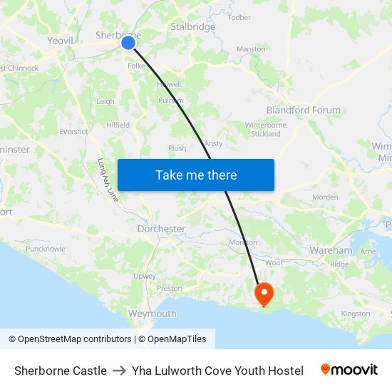 Sherborne Castle to Yha Lulworth Cove Youth Hostel map