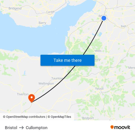 Bristol to Cullompton map