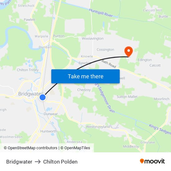 Bridgwater to Chilton Polden map