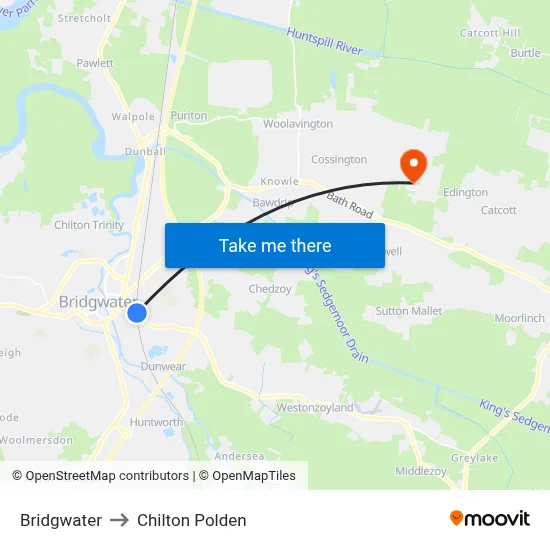Bridgwater to Chilton Polden map