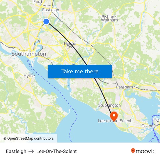 Eastleigh to Lee-On-The-Solent map