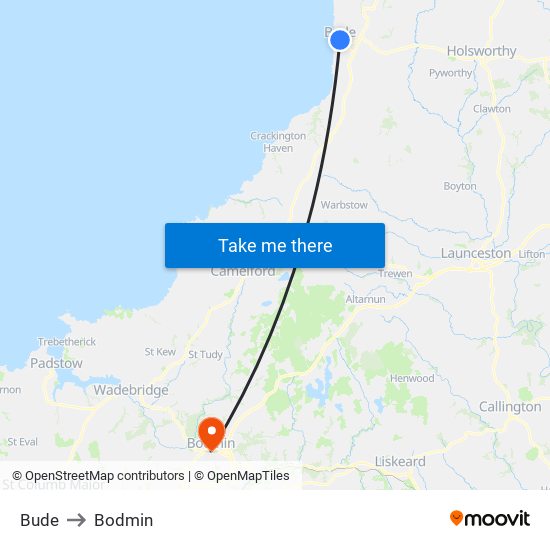 Bude to Bodmin map