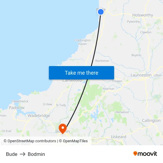 Bude to Bodmin map