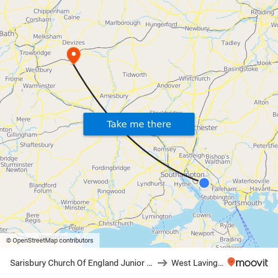 Sarisbury Church Of England Junior School to West Lavington map