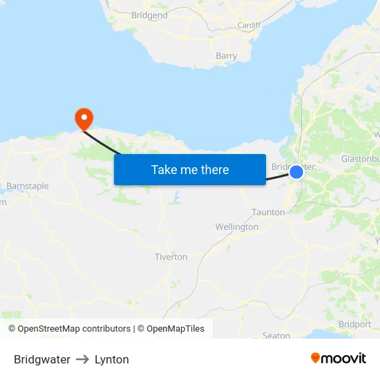 Bridgwater to Lynton map