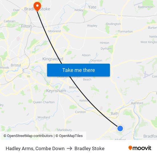 Hadley Arms, Combe Down to Bradley Stoke map