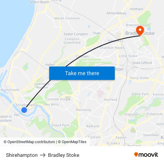Shirehampton to Bradley Stoke map