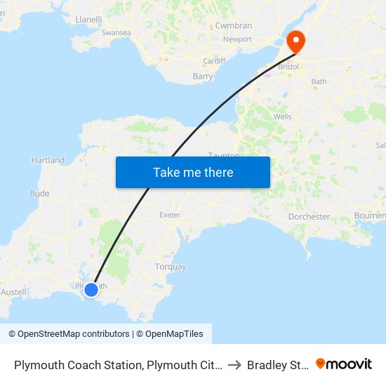 Plymouth Coach Station, Plymouth City Centre to Bradley Stoke map