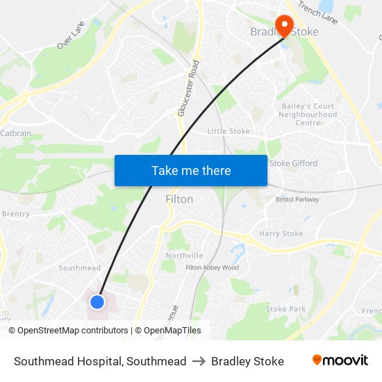 Southmead Hospital, Southmead to Bradley Stoke map