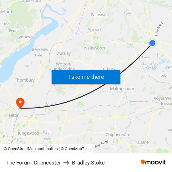 The Forum, Cirencester to Bradley Stoke map