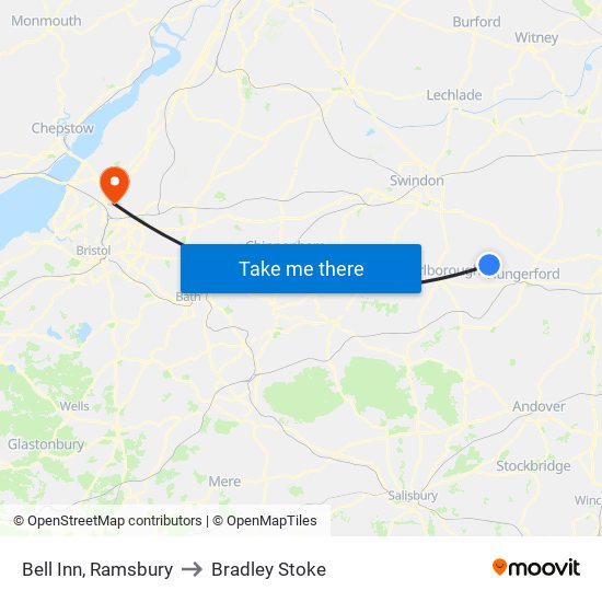 Bell Inn, Ramsbury to Bradley Stoke map