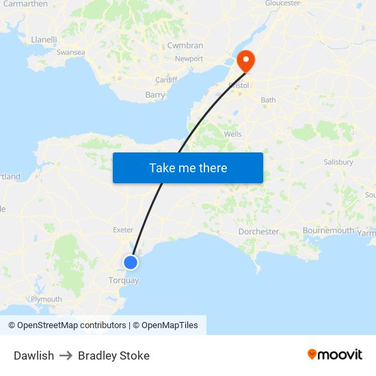 Dawlish to Bradley Stoke map