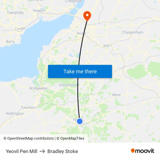 Yeovil Pen Mill to Bradley Stoke map