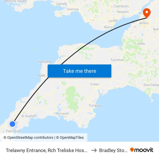 Trelawny Entrance, Rch Treliske Hospital to Bradley Stoke map